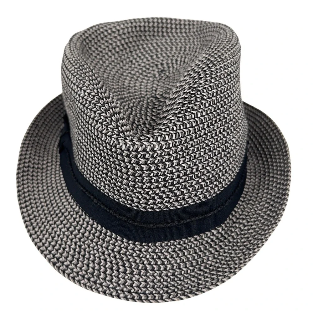 Nine West Womens Fedora Black White Woven Chevron Grosgrain Band O/S